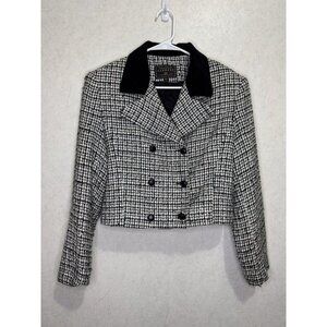 EXPRESS 90s Vintage Marque Gingham Check Velvet Collar Blazer Jacket LARGE READ